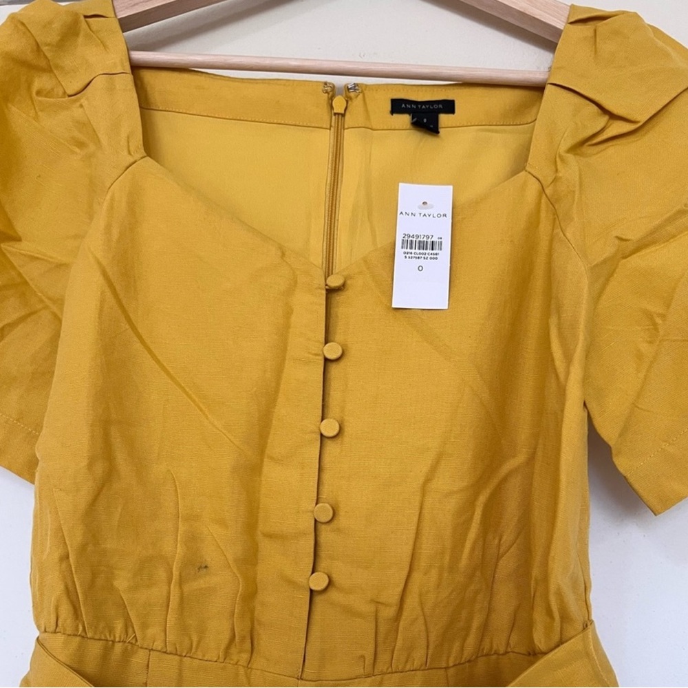 ANN TAYLOR LINEN LYOCELL WIDE LEG CROPPED JUMPSUIT IN MARIGOLD YELLOW - Picture 15 of 16